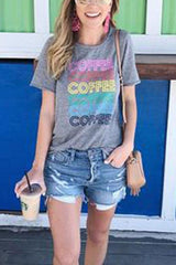 Clidress Coffee Letter Print T-shirt