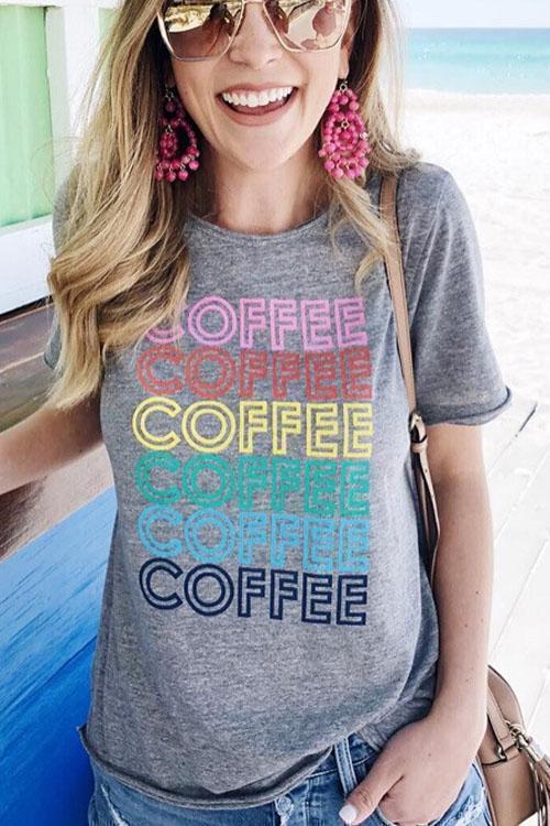 Clidress Coffee Letter Print T-shirt