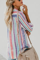 Clidress Flax Fashion Striped Shirt