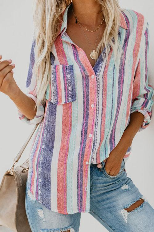 Clidress Flax Fashion Striped Shirt