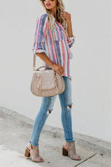 Clidress Flax Fashion Striped Shirt