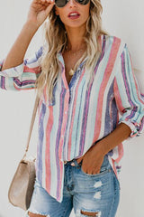 Clidress Flax Fashion Striped Shirt