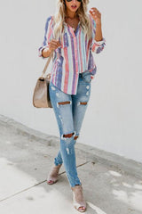 Clidress Flax Fashion Striped Shirt