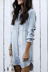 Clidress Denim Shirt Dress Overcoat
