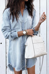 Clidress Denim Shirt Dress Overcoat