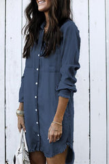 Clidress Denim Shirt Dress Overcoat