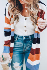 Clidress Rainbow Striped Sweater Cardigan