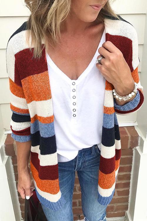 Clidress Rainbow Striped Sweater Cardigan