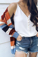Clidress Rainbow Striped Sweater Cardigan