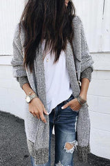 Clidress Casual Grids Long Black & White Coat