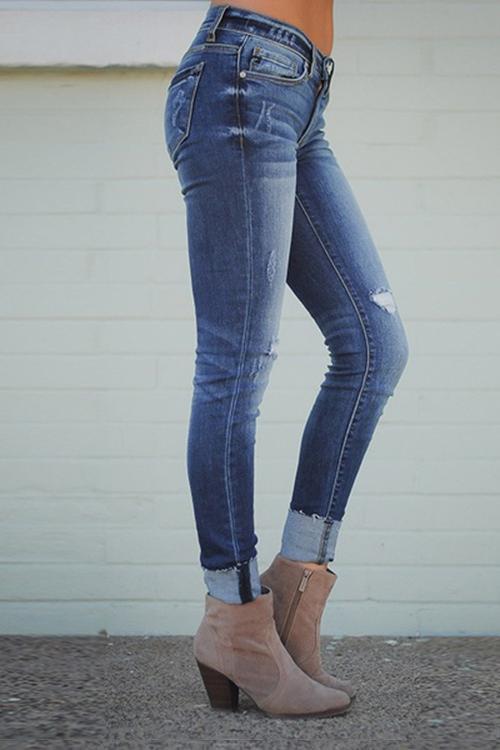 Clidress High Waist Worn Out Jeans