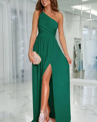 Clidress One Shoulder High Split Maxi Dress