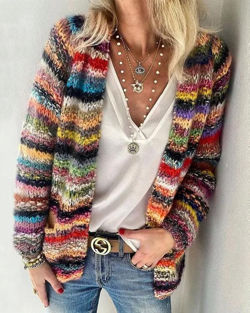 Clidress Colorful Striped Sweater Cardigan
