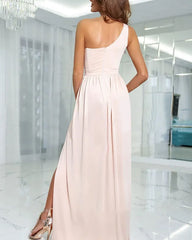 Clidress One Shoulder High Split Maxi Dress