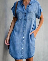 Clidress Loose Denim Shirt Dress