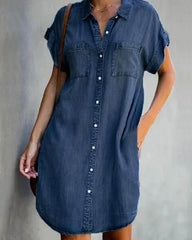 Clidress Loose Denim Shirt Dress