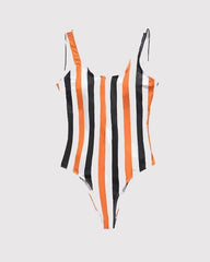 Clidress Zipper Striped One-piece Swimsuit