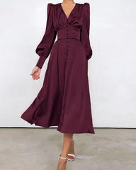Clidress Lantern Sleeve Noble Silk Feel Dress