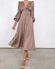 Clidress Lantern Sleeve Noble Silk Feel Dress