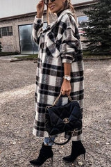 Clidress New Fashion Plaid Long Woolen Coat