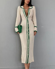 Clidress Lapel Button Down Knitting Long Shirt Dress