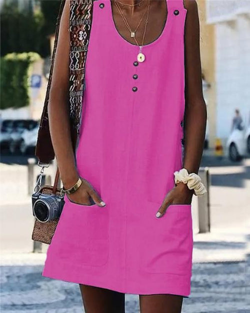 Clidress Linen Button Pocket Mini Dress