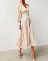 Clidress Lantern Sleeve Noble Silk Feel Dress