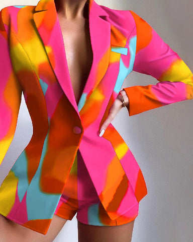 Clidress Candy Color Blazer&Shorts Suit 3 Pieces Set