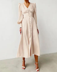 Clidress Lantern Sleeve Noble Silk Feel Dress