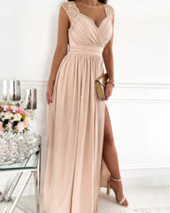 Clidress Lace Back High Split Maxi Dress
