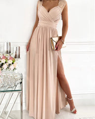 Clidress Lace Back High Split Maxi Dress