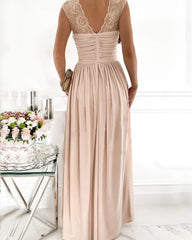 Clidress Lace Back High Split Maxi Dress