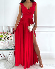Clidress Lace Back High Split Maxi Dress