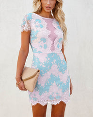 Clidress O Neck Lace Mesh See Through Dress