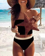 Clidress Solid Color Tube Bikini Sweater