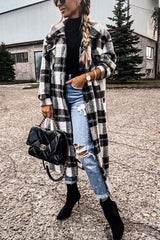 Clidress New Fashion Plaid Long Woolen Coat