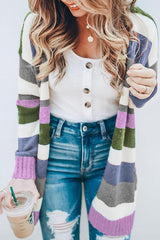 Clidress Rainbow Striped Sweater Cardigan
