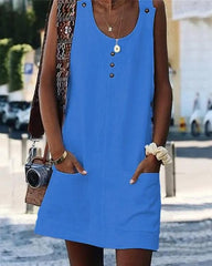 Clidress Linen Button Pocket Mini Dress
