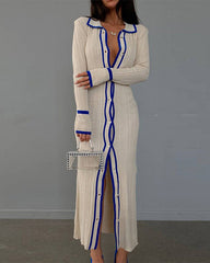 Clidress Lapel Button Down Knitting Long Shirt Dress