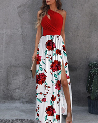 Clidress Oblique Shoulder High Split Maxi Dress