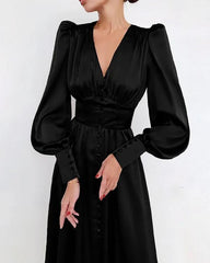 Clidress Lantern Sleeve Noble Silk Feel Dress