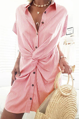 Clidress Striped Trist Knot  Shirt Dress