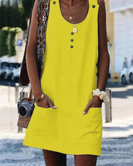 Clidress Linen Button Pocket Mini Dress