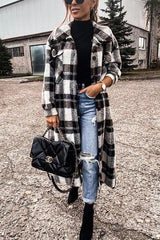 Clidress New Fashion Plaid Long Woolen Coat
