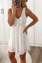 Clidress Lace Floral Button Down Mini Dress