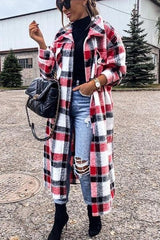 Clidress New Fashion Plaid Long Woolen Coat