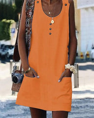 Clidress Linen Button Pocket Mini Dress