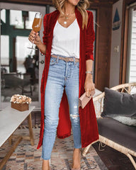 Clidress Loose Elastic Velvet Long Cardigan Jacekt Coat