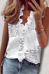 Clidress Falbala Cross V Neck Sleeveless Shirt