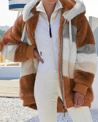 Clidress Thick Plush Plaid Worm Hoodie Coat